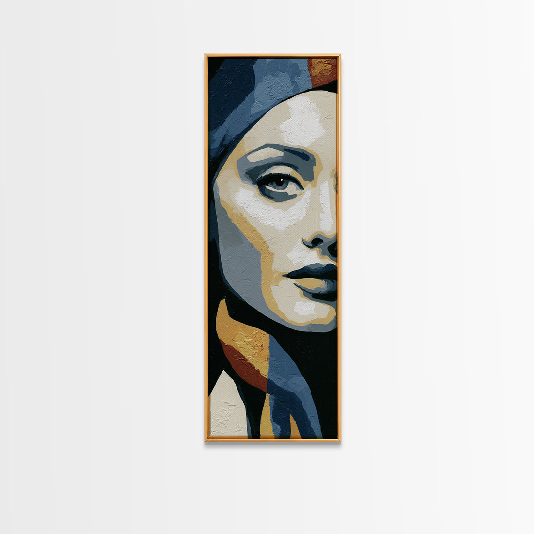 Woman in Blue with Dramatic Expressive Eyes Canvas Print, Expressionist Art, Modern Wall Art, Living Room Decor, Expression, EXP-1x3-76