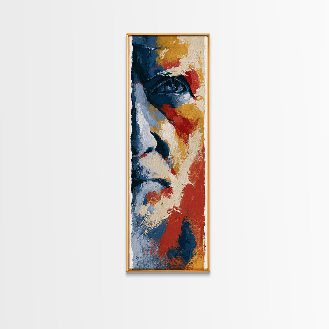 Emotional Portrait with Bold Red and Blue Canvas Print, Expressionist Art, Contemporary Art, Living Room Decor, Expression, EXP-1x3-86