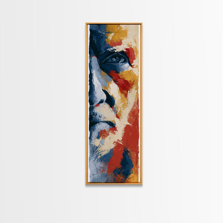 Emotional Portrait with Bold Red and Blue Canvas Print, Expressionist Art, Contemporary Art, Living Room Decor, Expression, EXP-1x3-86