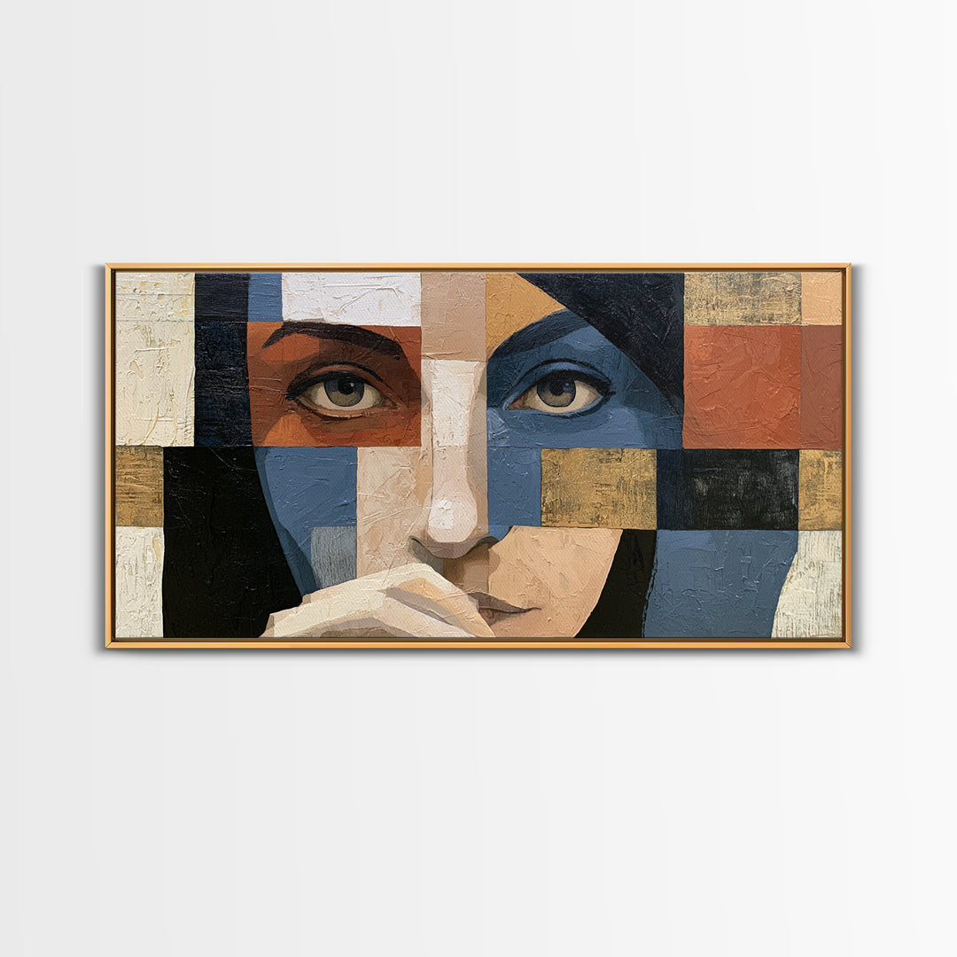Woman in Blue with Dramatic Expressive Eyes Canvas Print, Expressionist Art, Room Decor, Living Room Decor, Expression, EXP-2x1-12
