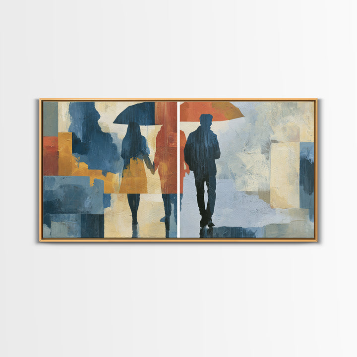 Couple Walking Through Rain Framed Canvas Print, Expressionist Art, Downloadable Prints, Living Room Decor, Expression, EXP-2x1-19