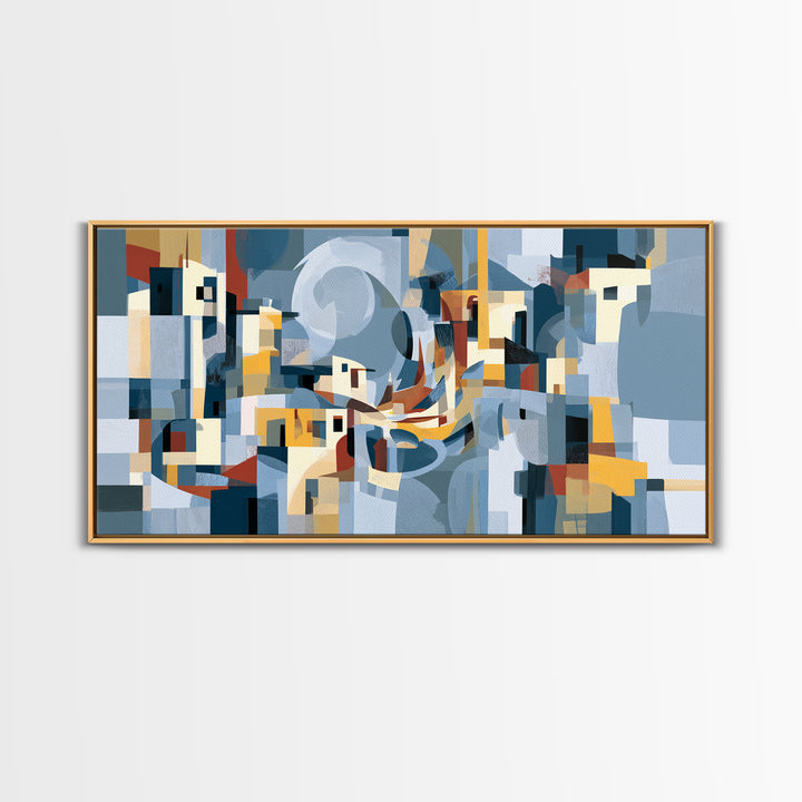 Moonlit Village with Swirling Unnatural Color Canvas Print, Expressionist Art, Wall Art, Living Room Decor, Oil Painting, EXP-2x1-32