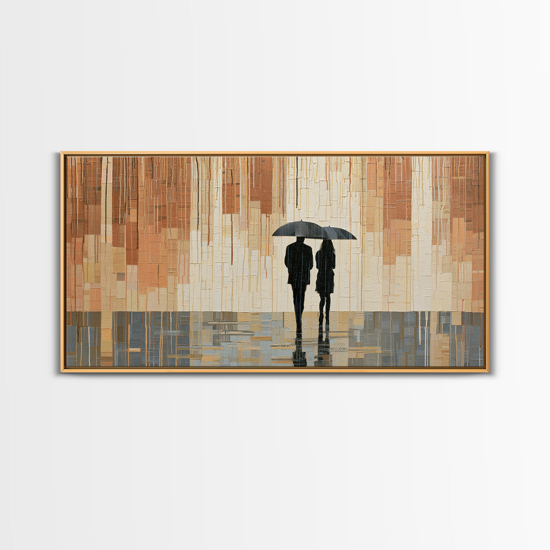 Couple Walking Through Rain Framed Canvas Print, Expressionist Art, Printable Wall Art, Living Room Decor, Fine Art, Expression, EXP-2x1-43
