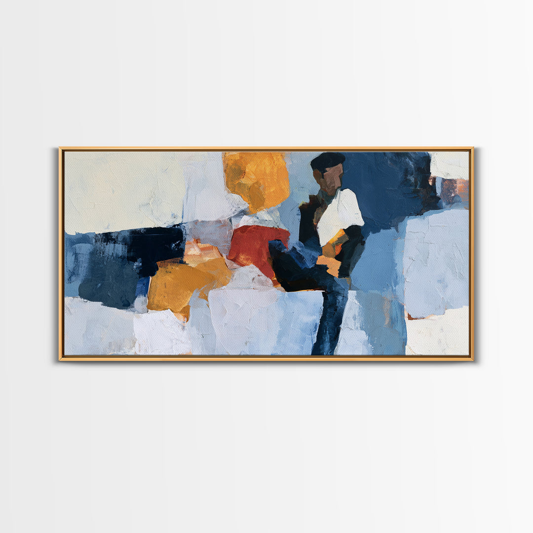 Seated Figure with Raw Gestural Outlines Framed Canvas Print, Expressionist Art, Living Room Decor, Fine Art, Expression, EXP-2x1-51
