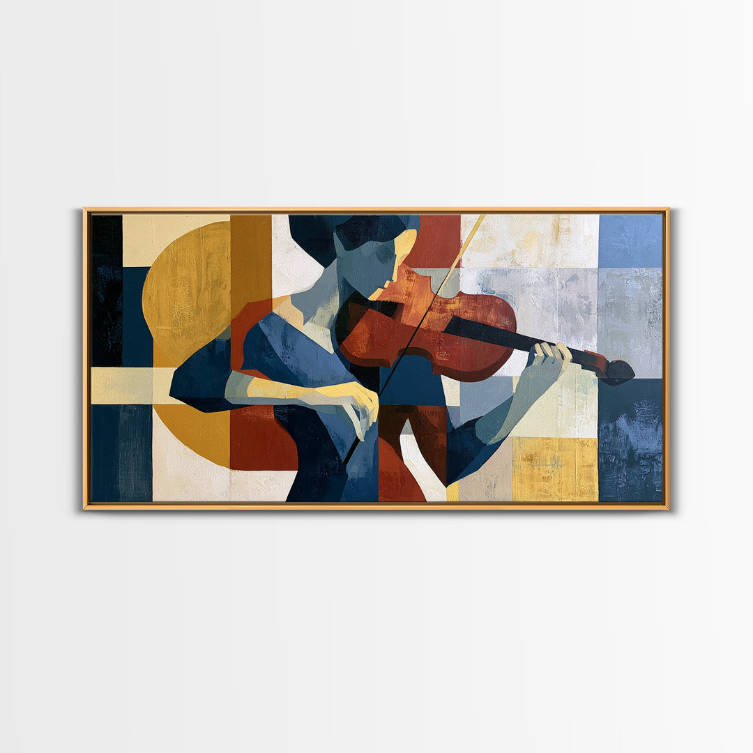 Violinist Painted in Electric Brush Marks Canvas Print, Expressionist Art, Digital Wall Art, Living Room Decor, Expression, EXP-2x1-57