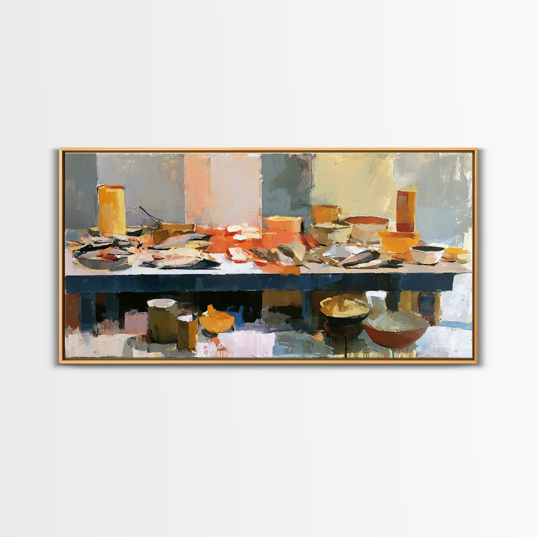 Fish Market Scene Canvas Print, Expressionist Art, Home Decor, Living Room Decor, Abstract Art, Expression, Canvas Art, EXP-2x1-66