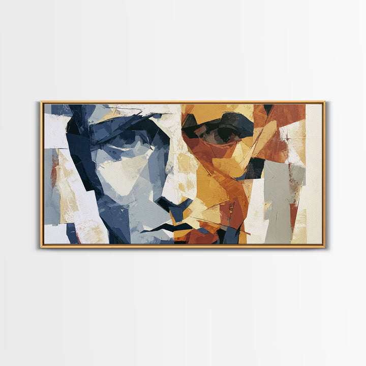 Abstract Face Split by Contrasting Emotions Canvas Print, Expressionist Art, Digital Prints, Living Room Decor, Expression, EXP-2x1-7