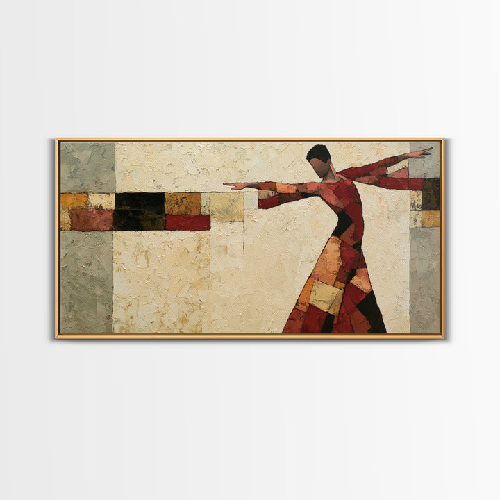 Dancer Figure Fractured into Vibrant Movement Canvas Print, Expressionist Art, Digital Wall Art, Living Room Decor, Expression, EXP-2x1-72