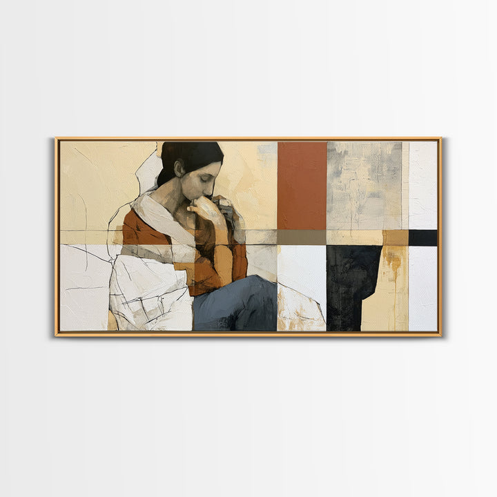 Seated Figure with Raw Gestural Outlines Framed Canvas Print, Expressionist Art, Room Decor, Living Room Decor, Oil Painting, EXP-2x1-75
