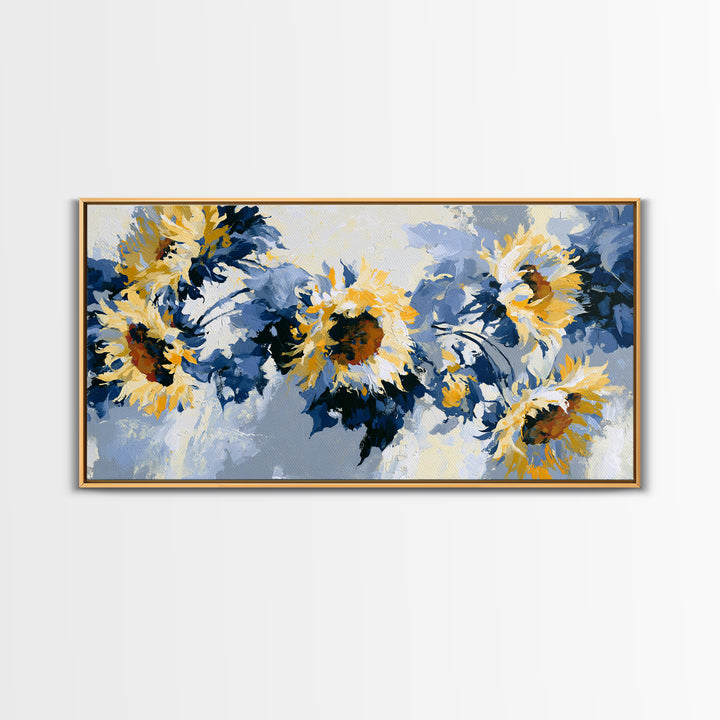 Sunflowers Twisting in Intense Painted Energy Canvas Print, Expressionist Art, Abstract Wall Art, Living Room Decor, Expression, EXP-2x1-76