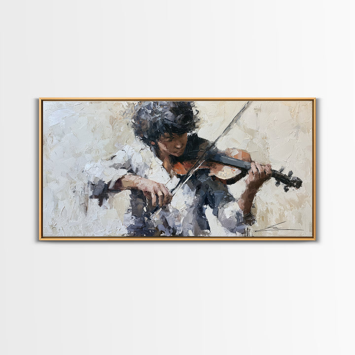 Violinist Painted in Electric Brush Marks Framed Canvas Print, Expressionist Art, Living Room Decor, Watercolor Art, Expression, EXP-2x1-81