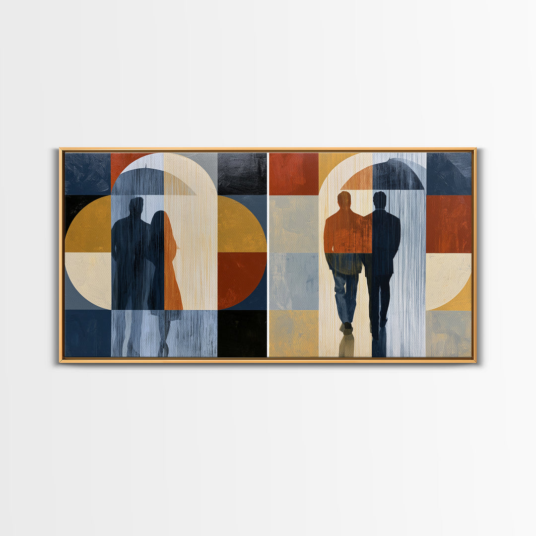 Couple Walking Through Rain Framed Canvas Print, Expressionist Art, Large Wall Art, Living Room Decor, Fine Art, Expression, EXP-2x1-91