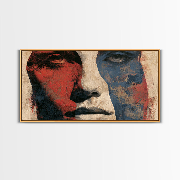 Emotional Portrait with Bold Red and Blue Canvas Print, Expressionist Art, Printable Wall Art, Living Room Decor, Expression, EXP-2x1-94