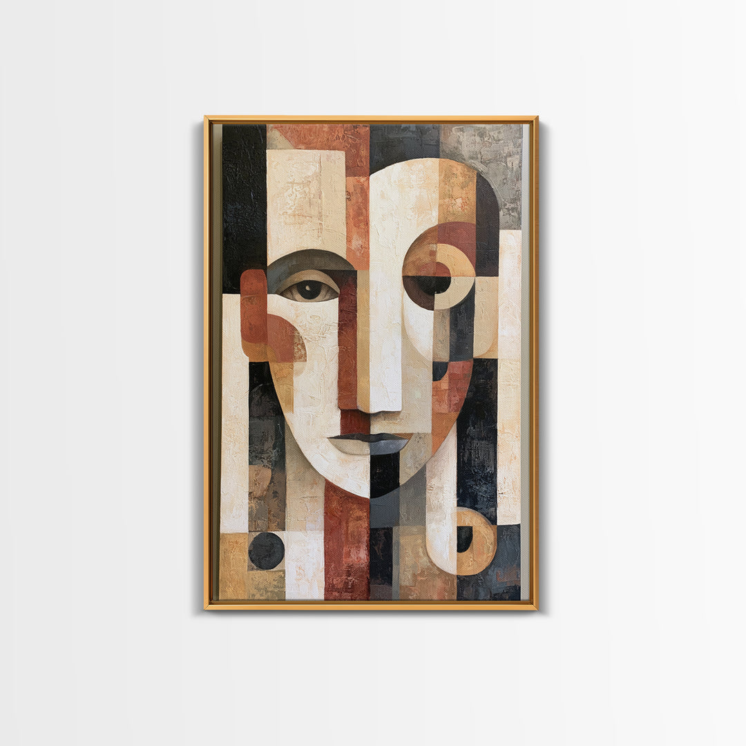 Abstract Face Split by Contrasting Emotions Canvas Print, Expressionist Art, Contemporary Art, Living Room Decor, Expression, EXP-2x3-19