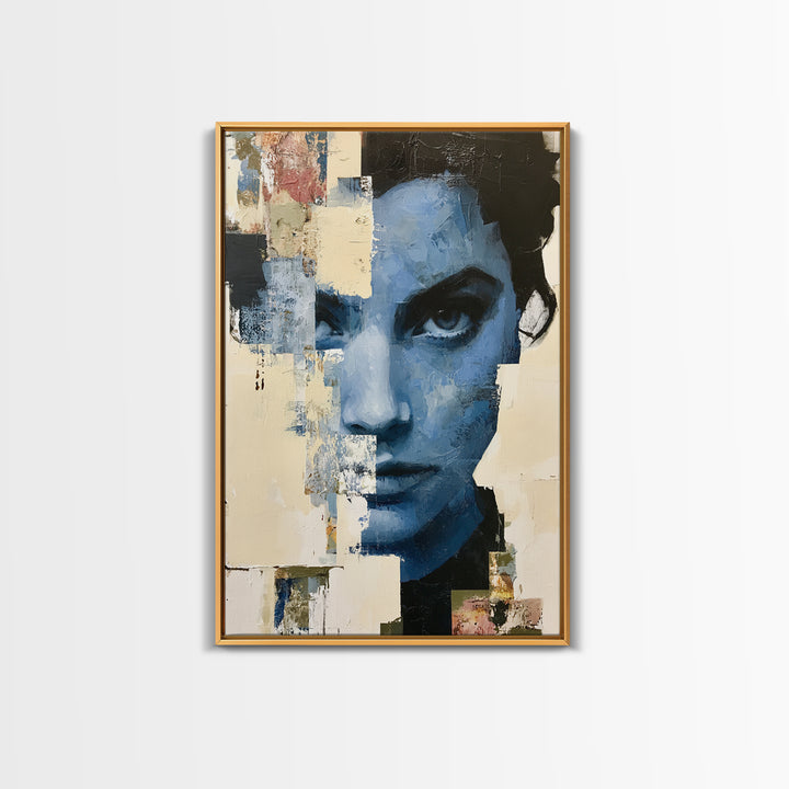 Woman in Blue with Dramatic Expressive Eyes Canvas Print, Expressionist Art, Modern Decor, Living Room Decor, Expression, EXP-2x3-24