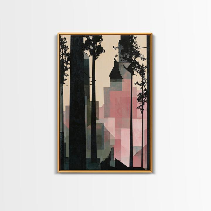 Dark Forest with Angular Trees and Yellow Canvas Print, Expressionist Art, Original Art, Living Room Decor, Expression, EXP-2x3-62