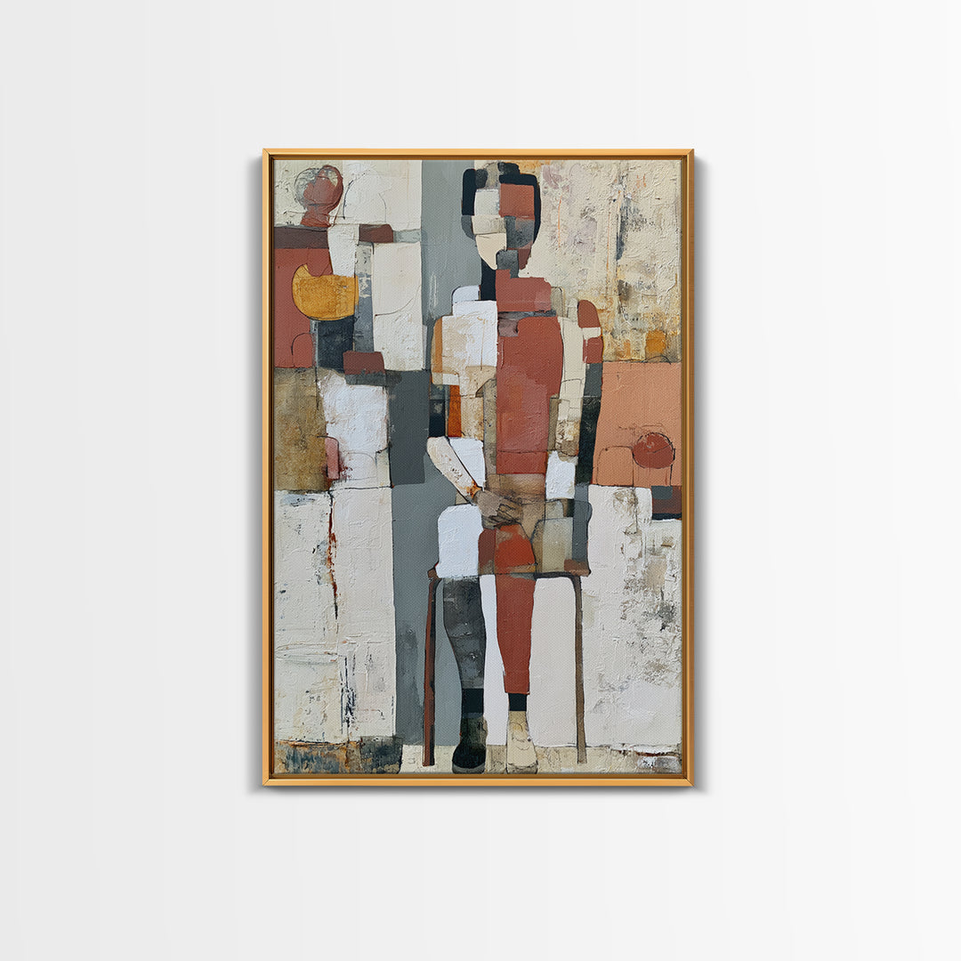 Seated Figure with Raw Gestural Outlines Framed Canvas Print, Expressionist Art, Living Room Decor, Fine Art, Expression, EXP-2x3-63