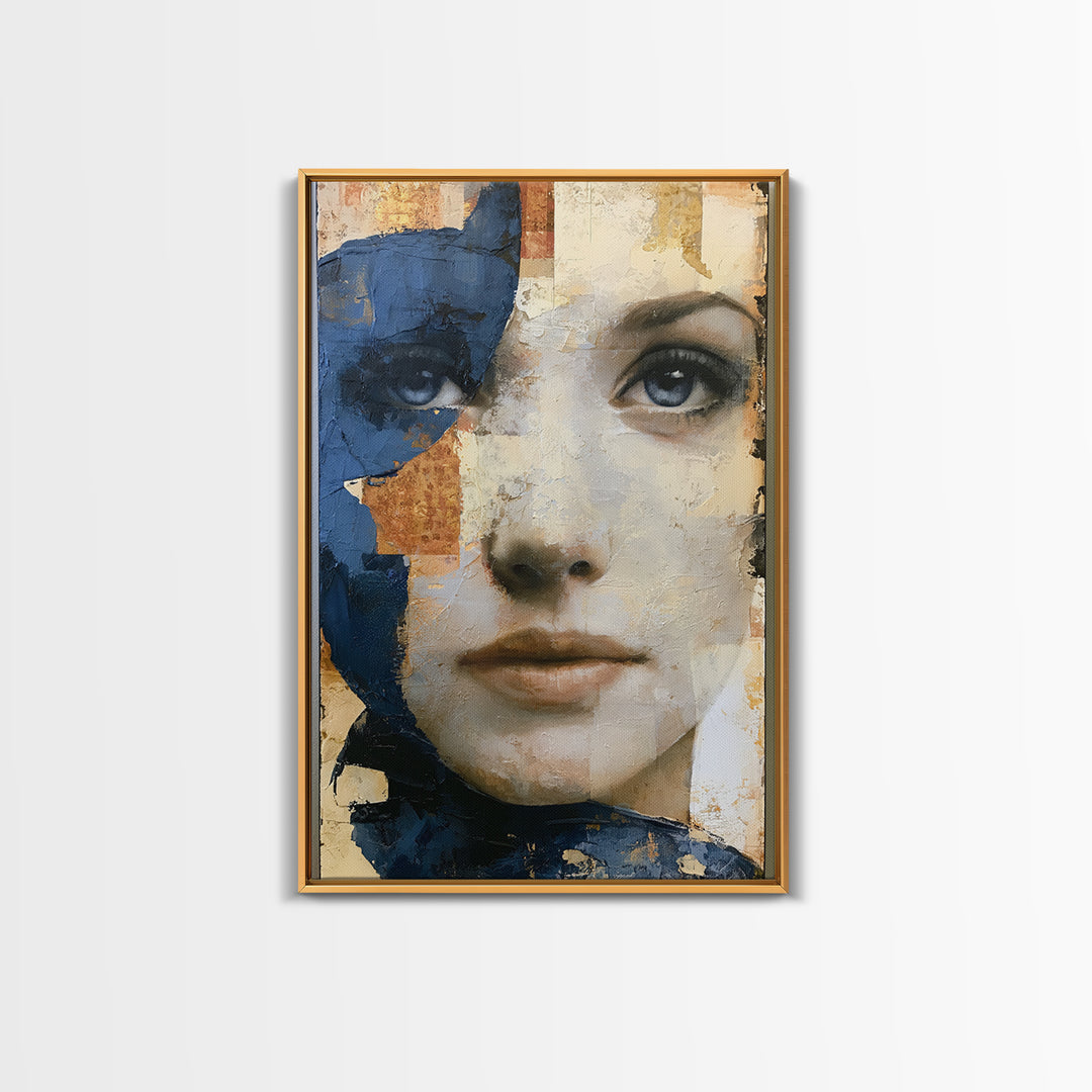 Woman in Blue with Dramatic Expressive Eyes Canvas Print, Expressionist Art, Digital Art, Living Room Decor, Expression, EXP-2x3-72