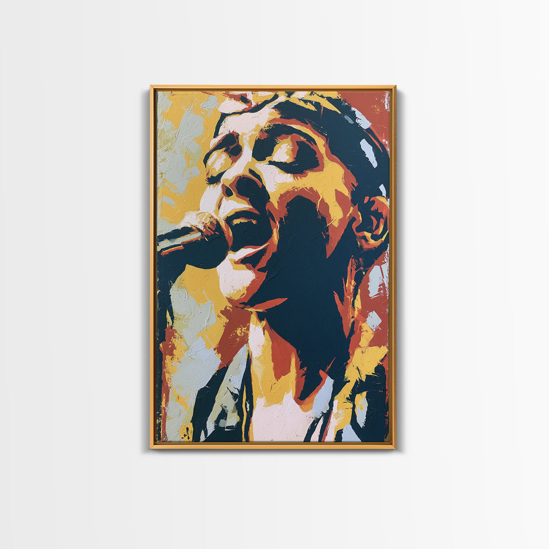 Portrait of a Singer Framed Canvas Print, Expressionist Art, Blue Wall Art, Living Room Decor, Expression, Luxury Decor, EXP-2x3-76