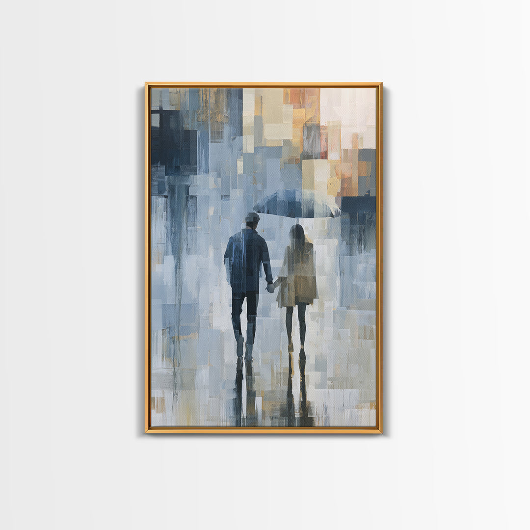 Couple Walking Through Rain Canvas Print, Expressionist Art, Canvas Art, Living Room Decor, Expression, Moody Wall Art, EXP-2x3-79