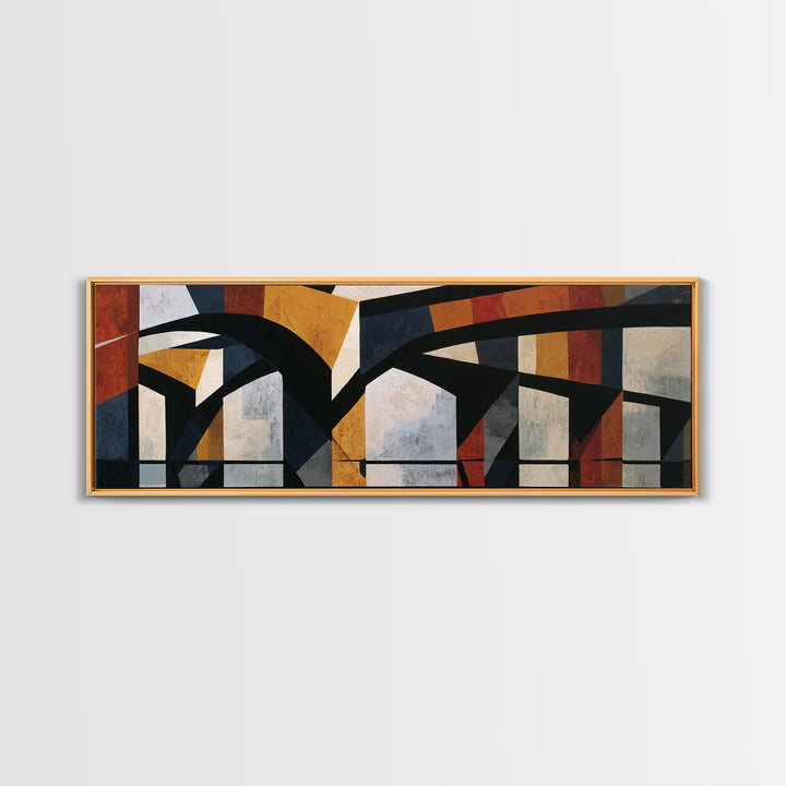 Urban Bridge with Heavy Black Contours Framed Canvas Print, Expressionist Art, Art Print, Living Room Decor, Expression, EXP-3x1-10
