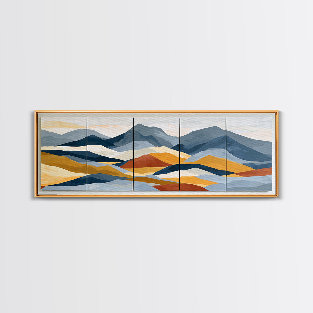 Mountain Landscape in Vibrating Color Bands Canvas Print, Expressionist Art, Boho Wall Art, Living Room Decor, Oil Painting, EXP-3x1-13