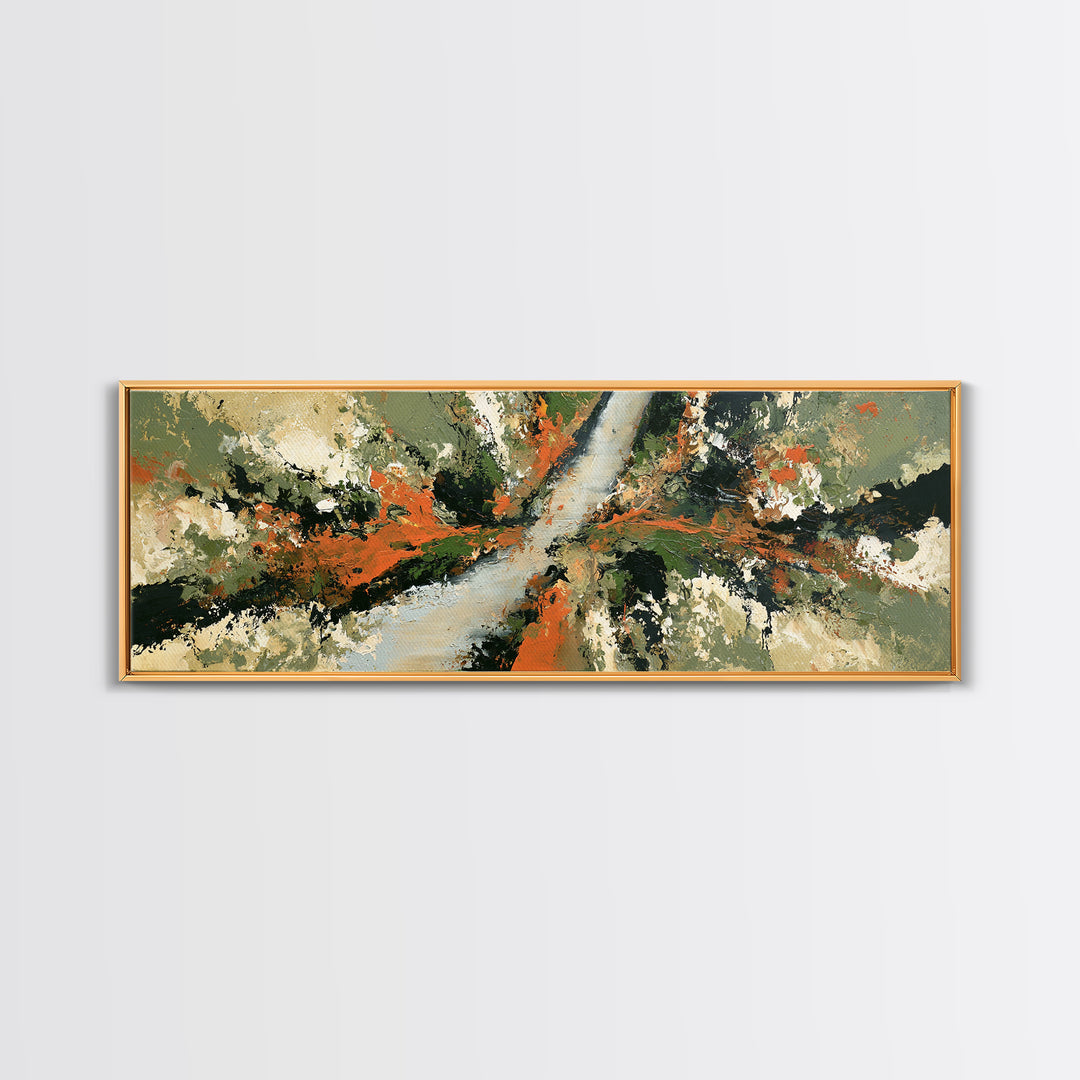 Garden Path with Thick Green and Orange Canvas Print, Expressionist Art, Blue Wall Art, Living Room Decor, Fine Art, Expression, EXP-3x1-6