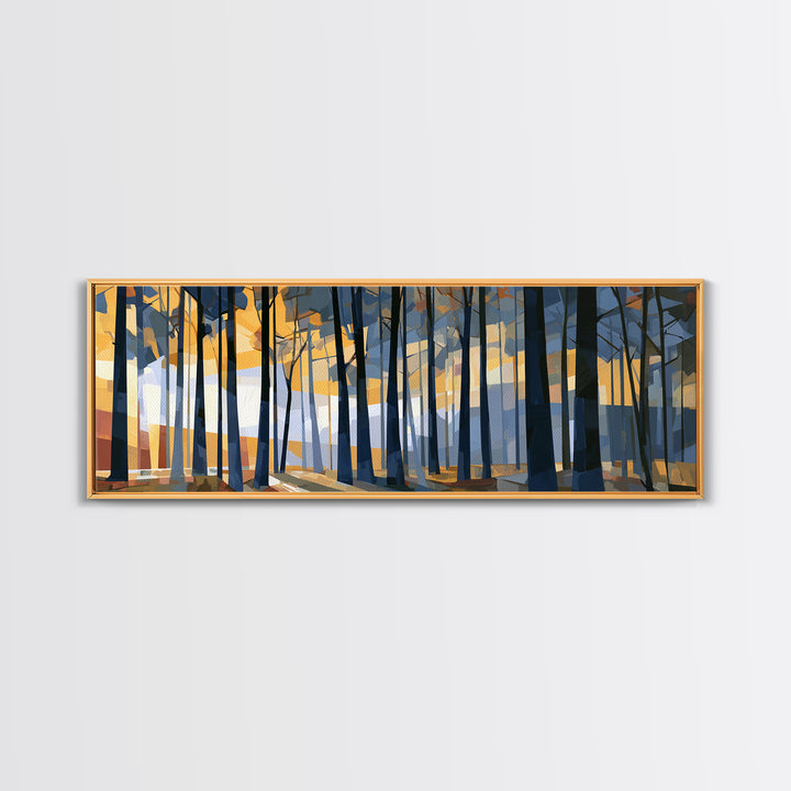 Dark Forest with Angular Trees and Yellow Canvas Print, Expressionist Art, Wall Art, Living Room Decor, Fine Art, Expression, EXP-3x1-70