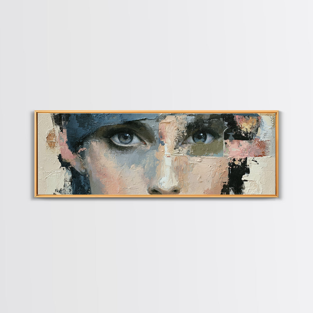 Woman in Blue with Dramatic Expressive Eyes Canvas Print, Expressionist Art, Painting, Living Room Decor, Fine Art, Expression, EXP-3x1-80