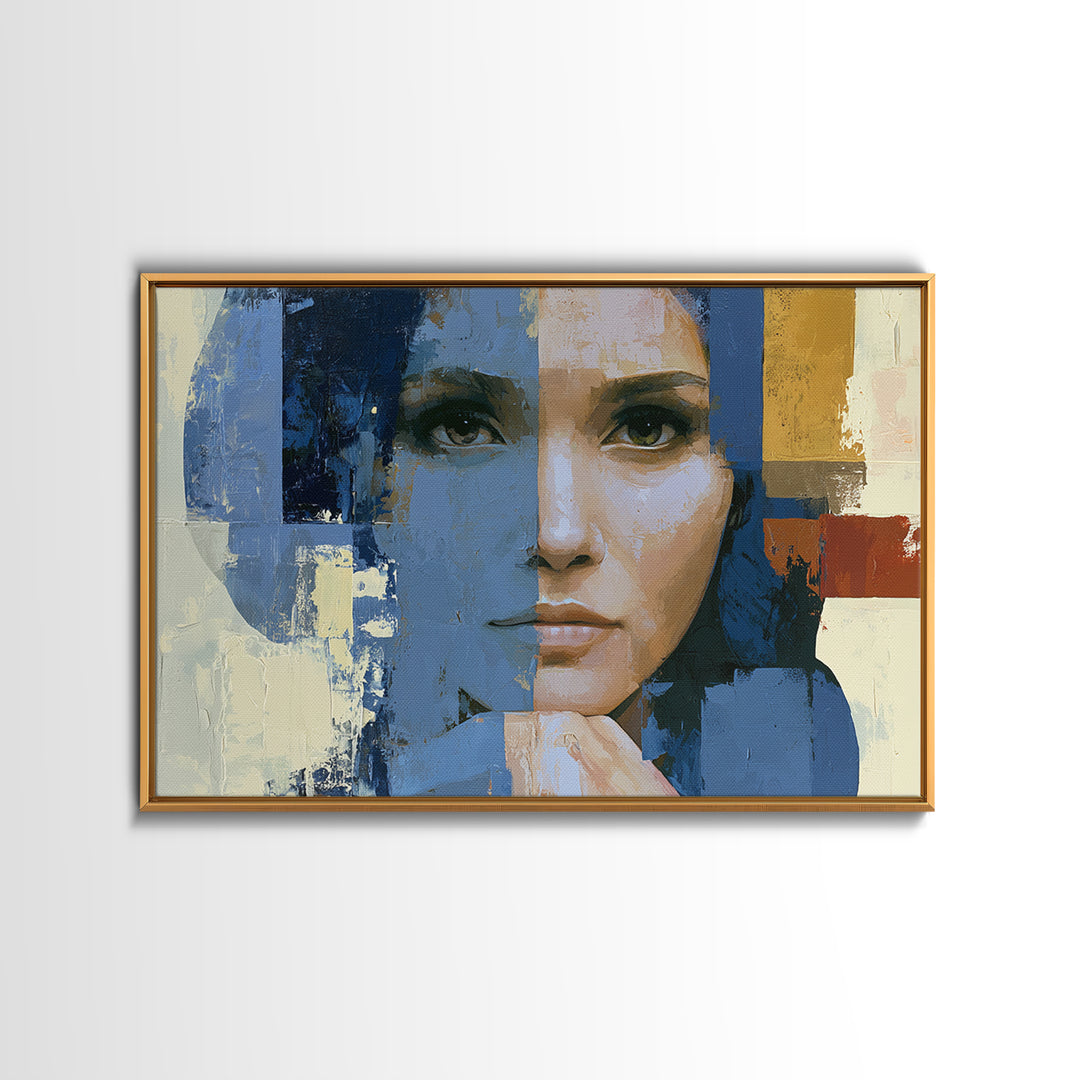 Woman in Blue with Dramatic Expressive Eyes Canvas Print, Expressionist Art, Modern Art, Living Room Decor, Expression, EXP-3x2-20