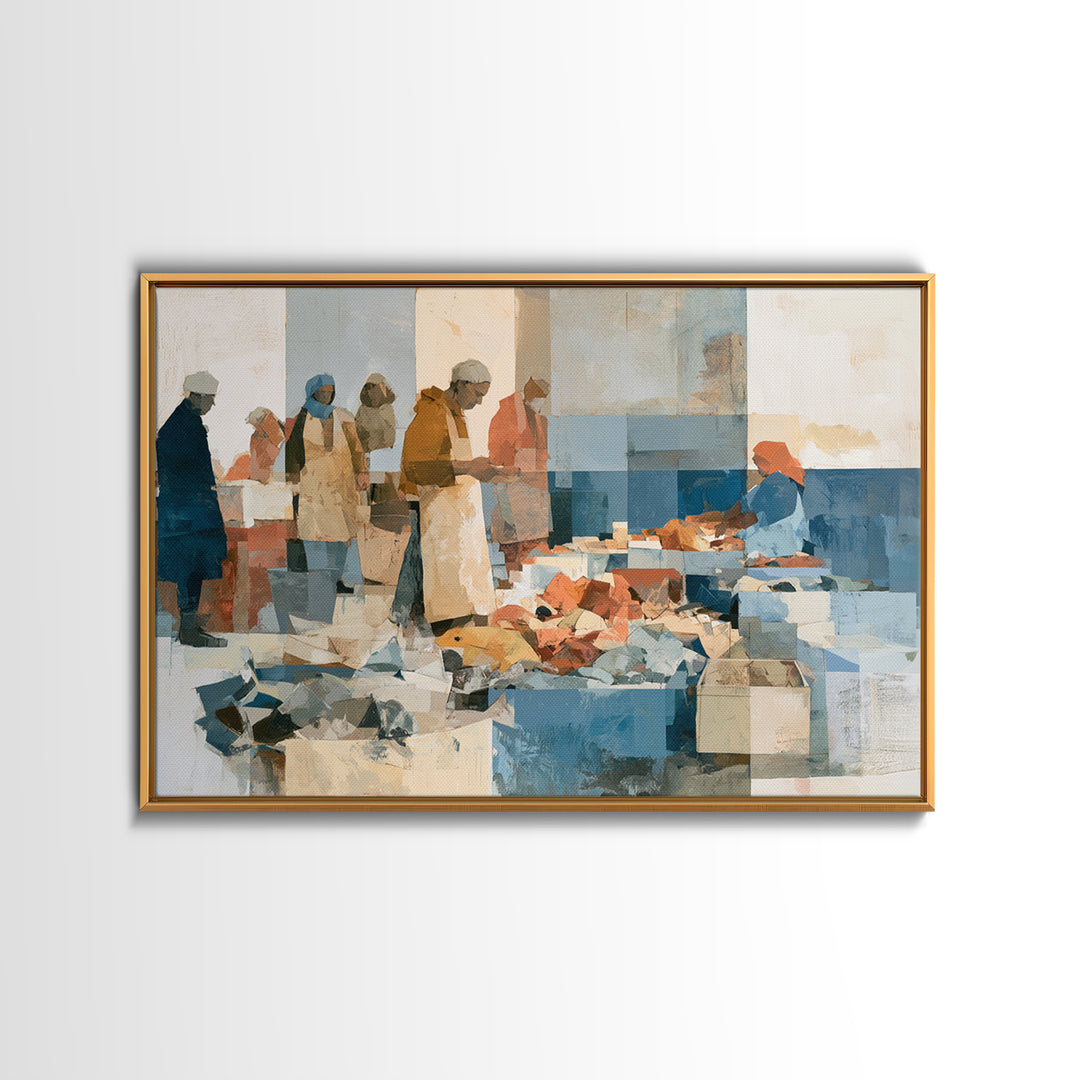 Fish Market Scene Canvas Print, Expressionist Art, Living Room Decor, Abstract Art, Expression, Downloadable Prints, EXP-3x2-26