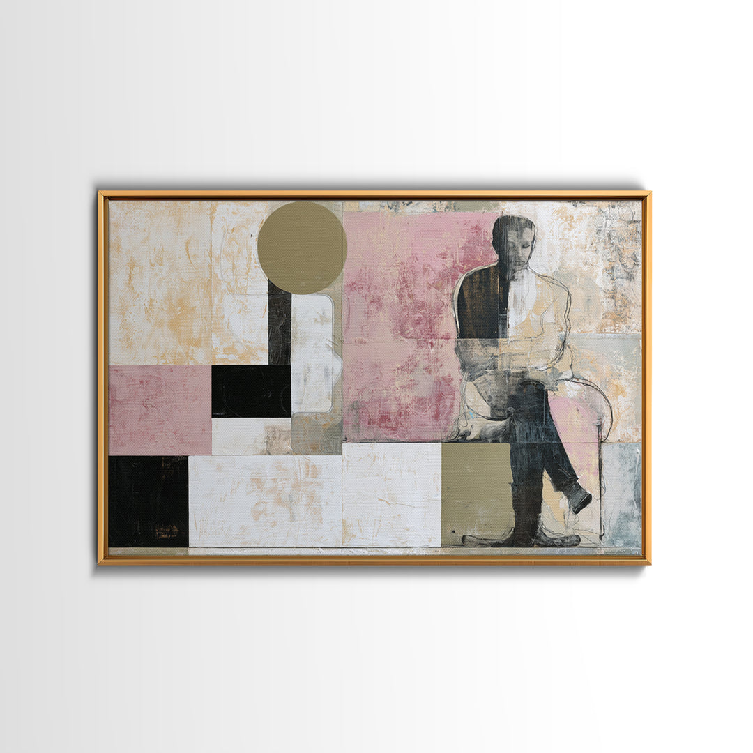 Seated Figure with Raw Gestural Outlines Framed Canvas Print, Expressionist Art, Digital Art, Living Room Decor, Expression, EXP-3x2-59