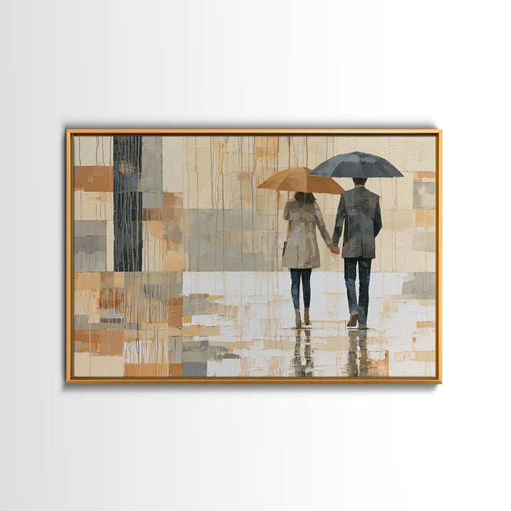 Couple Walking Through Rain Canvas Print, Expressionist Art, Digital Prints, Living Room Decor, Fine Art, Expression, EXP-3x2-75