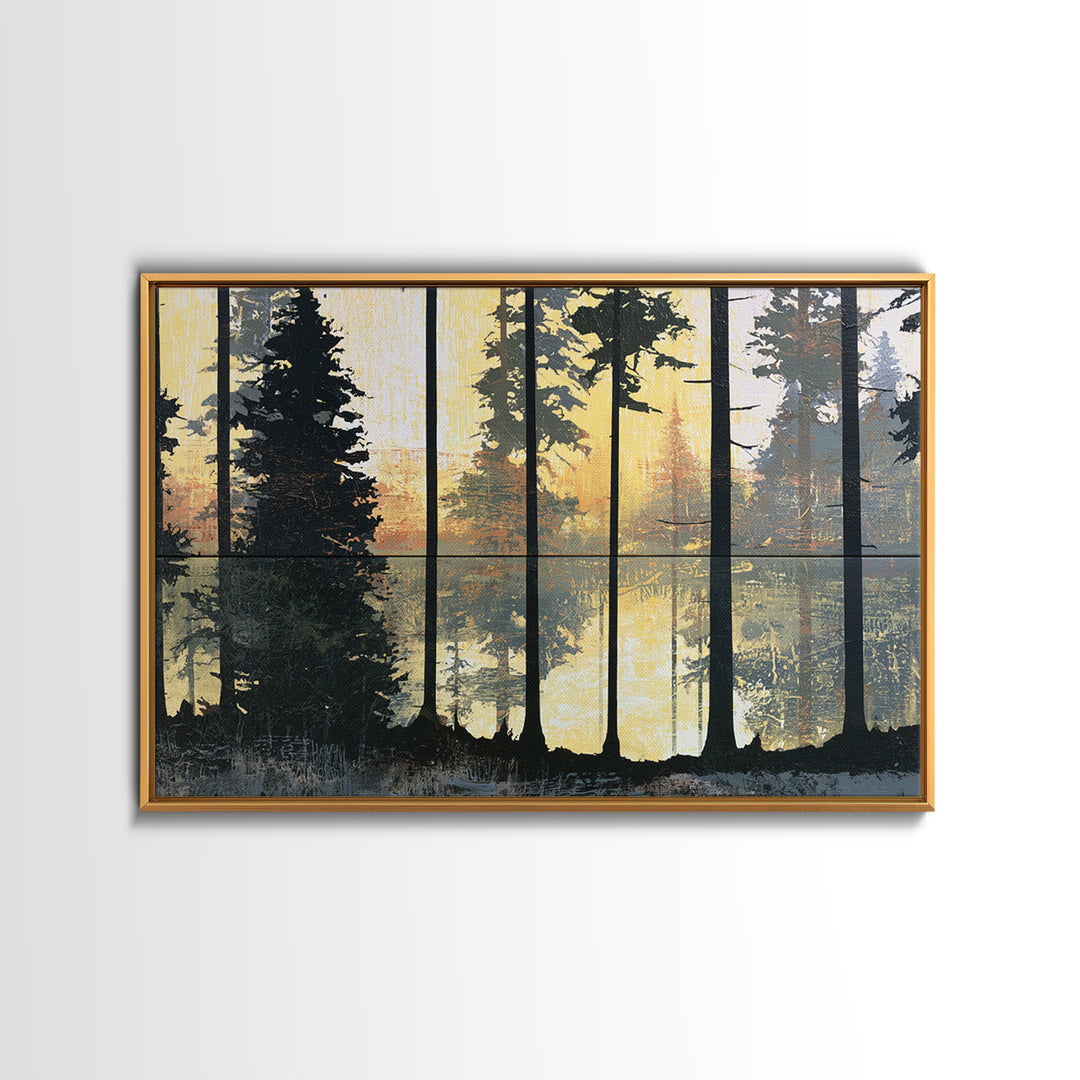 Dark Forest with Angular Trees and Yellow Canvas Print, Expressionist Art, Gallery Wall Art, Living Room Decor, Expression, EXP-3x2-82