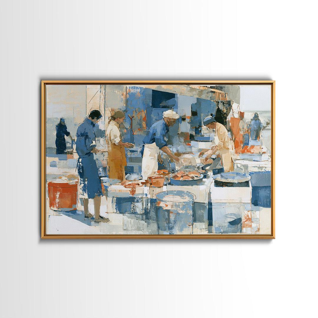 Fish Market Scene Canvas Print, Expressionist Art, Minimalist Wall Art, Living Room Decor, Fine Art, Expression, EXP-3x2-98