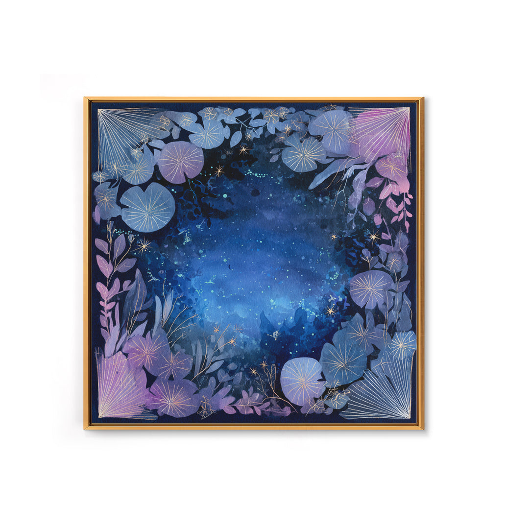 Mermaid Lagoon with Bioluminescent Water Framed Canvas Print, Fantasy Art, Digital Art, Living Room Decor, Fine Art, Mythic, FAN-1x1-8