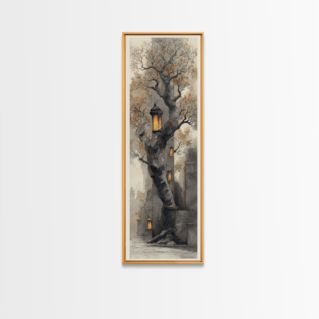 Dwarven Forge with Molten Gold Glow Framed Canvas Print, Fantasy Art, Large Art Print, Living Room Decor, Oil Painting, Mythic, FAN-1x3-54