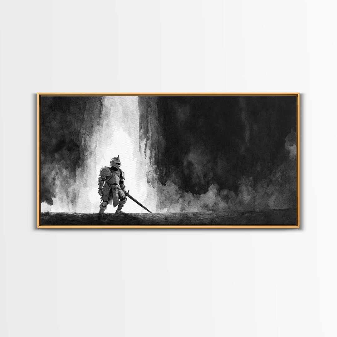 Sea Serpent Beneath a Stormy Ship Silhouette Canvas Print, Fantasy Art, Minimalist Decor, Living Room Decor, Mythic, Fairy Art, FAN-2x1-15