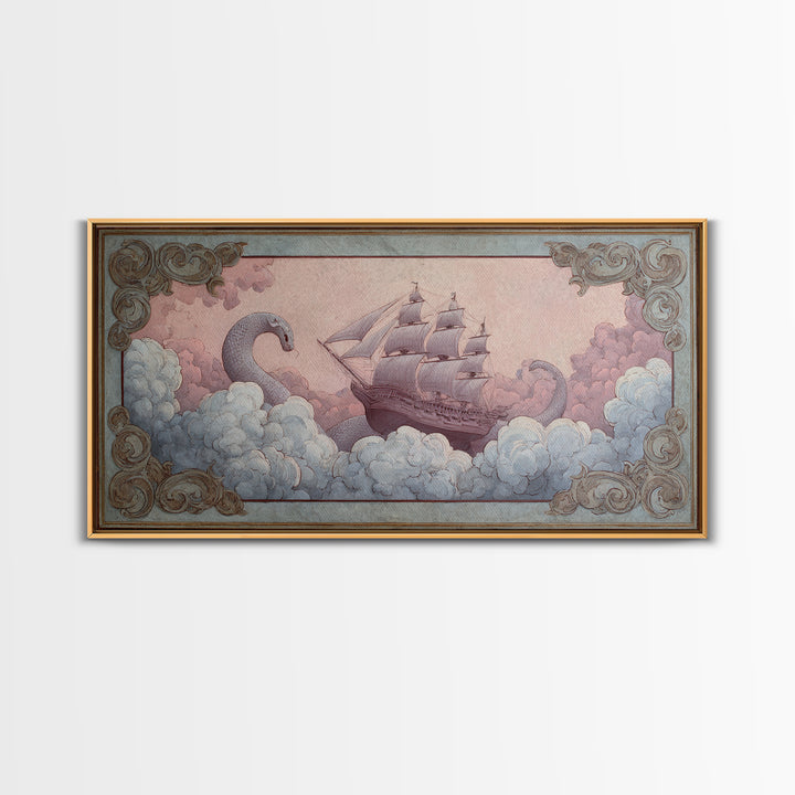 Unicorn Drinking from a Silver Stream Framed Canvas Print, Fantasy Art, Landscape, Living Room Decor, Fine Art, Mythic, FAN-2x1-84