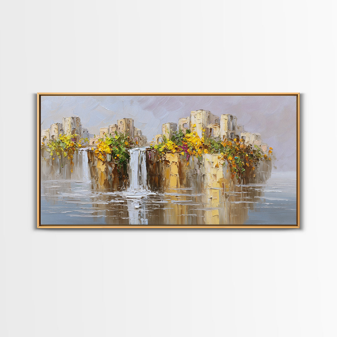 Crystal Cave with Luminous Blue Reflections Canvas Print, Fantasy Art, Painting, Living Room Decor, Watercolor Art, Mythic, FAN-2x1-98