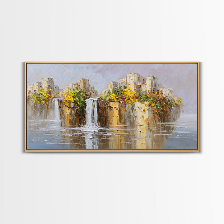 Crystal Cave with Luminous Blue Reflections Canvas Print, Fantasy Art, Painting, Living Room Decor, Watercolor Art, Mythic, FAN-2x1-98
