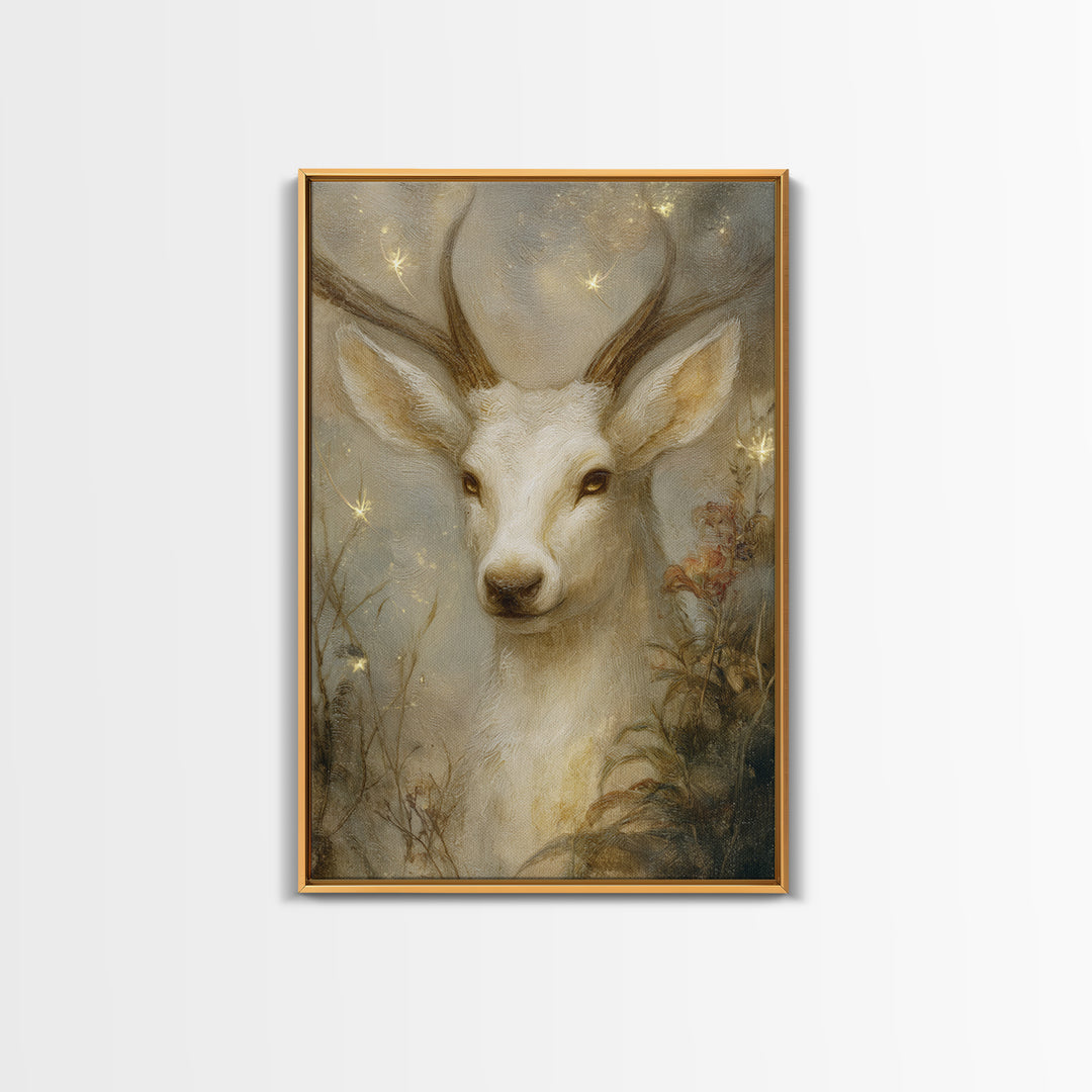 Mythic Waterfall Guarded by White Wolves Framed Canvas Print, Fantasy Art, Fantasy Art Prints, Living Room Decor, Oil Painting, FAN-2x3-8