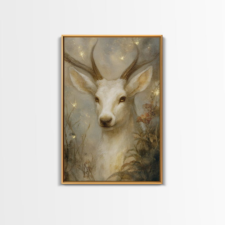 Mythic Waterfall Guarded by White Wolves Framed Canvas Print, Fantasy Art, Fantasy Art Prints, Living Room Decor, Oil Painting, FAN-2x3-8