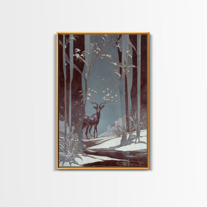 Forest Spirit with Antlers and Glowing Eyes Framed Canvas Print, Fantasy Art, Gallery Decor, Living Room Decor, Mythic, FAN-2x3-92
