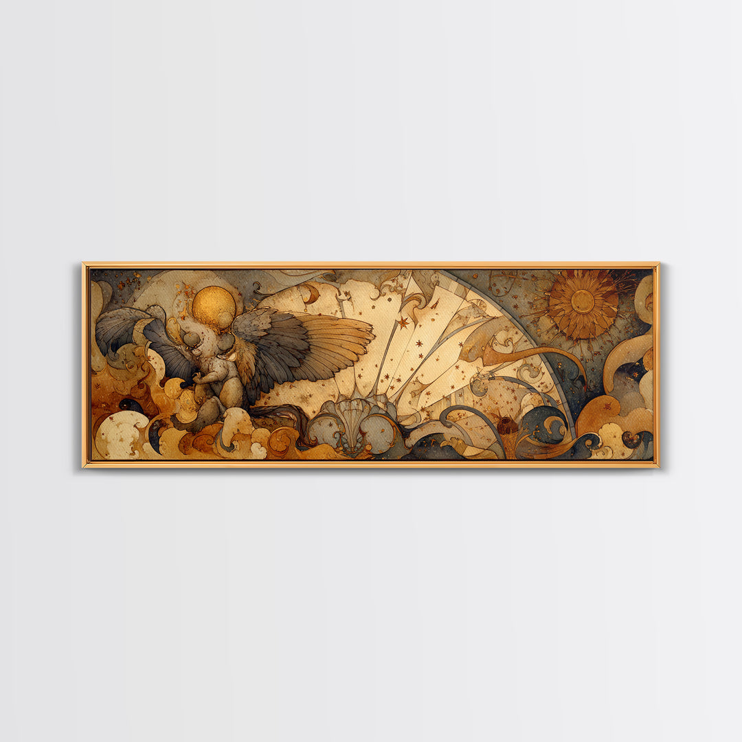Ancient Map Landscape Canvas Print, Fantasy Art, Watercolor Painting, Living Room Decor, Fine Art, Mythic, Acrylic Painting, FAN-3x1-29
