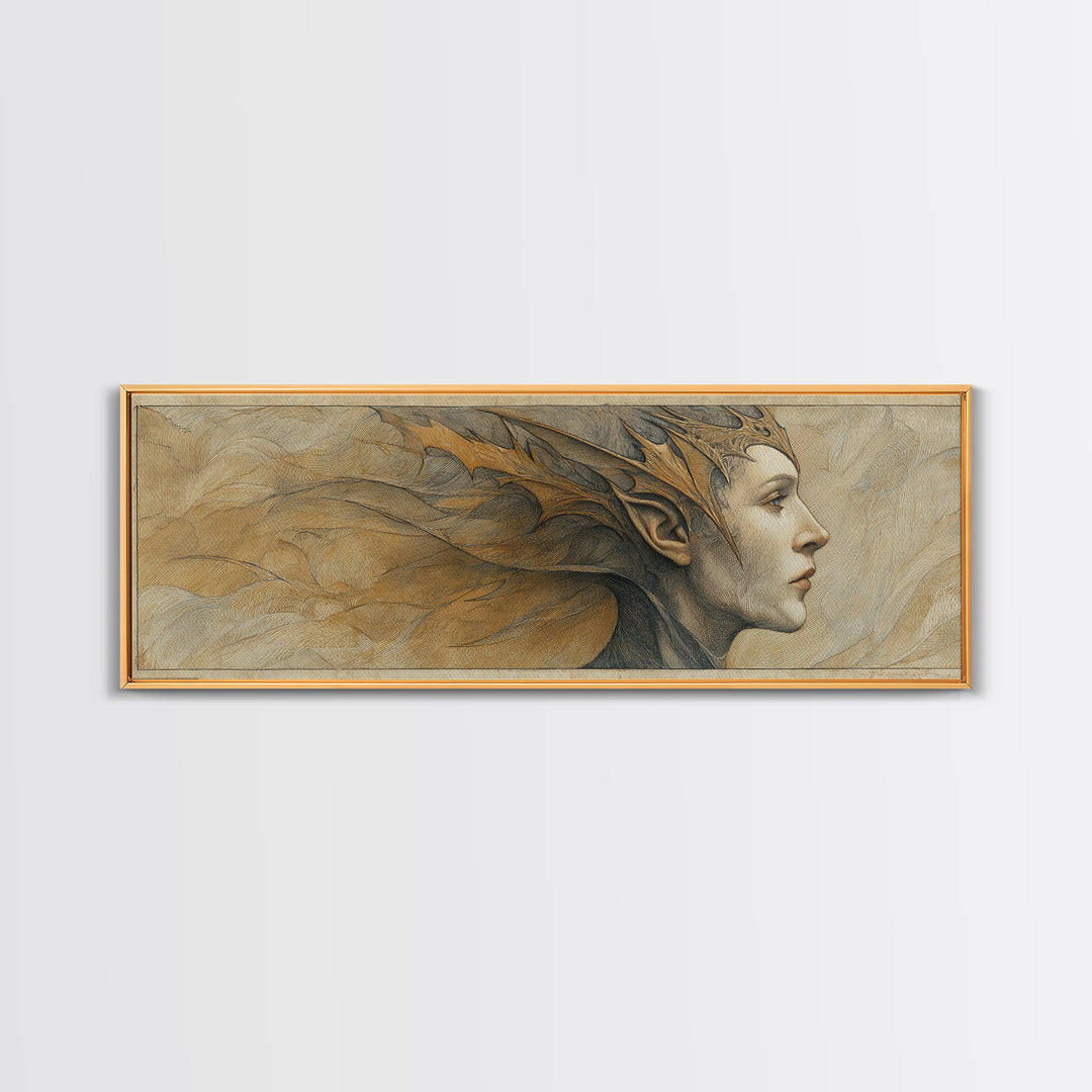 Phoenix Rising in Gold and Crimson Flames Framed Canvas Print, Fantasy Art, Large Art Print, Living Room Decor, Mythic, FAN-3x1-69