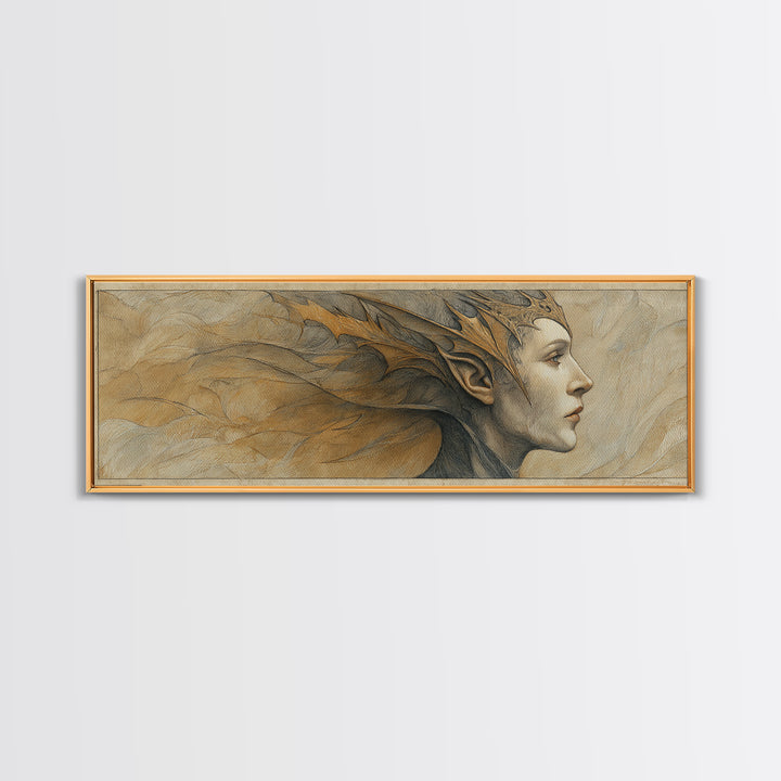 Phoenix Rising in Gold and Crimson Flames Framed Canvas Print, Fantasy Art, Large Art Print, Living Room Decor, Mythic, FAN-3x1-69