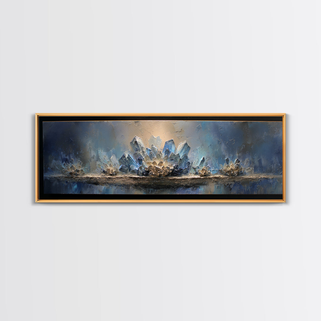 Mythic Waterfall Guarded by White Wolves Canvas Print, Fantasy Art, Minimalist Decor, Living Room Decor, Oil Painting, Mythic, FAN-3x1-88
