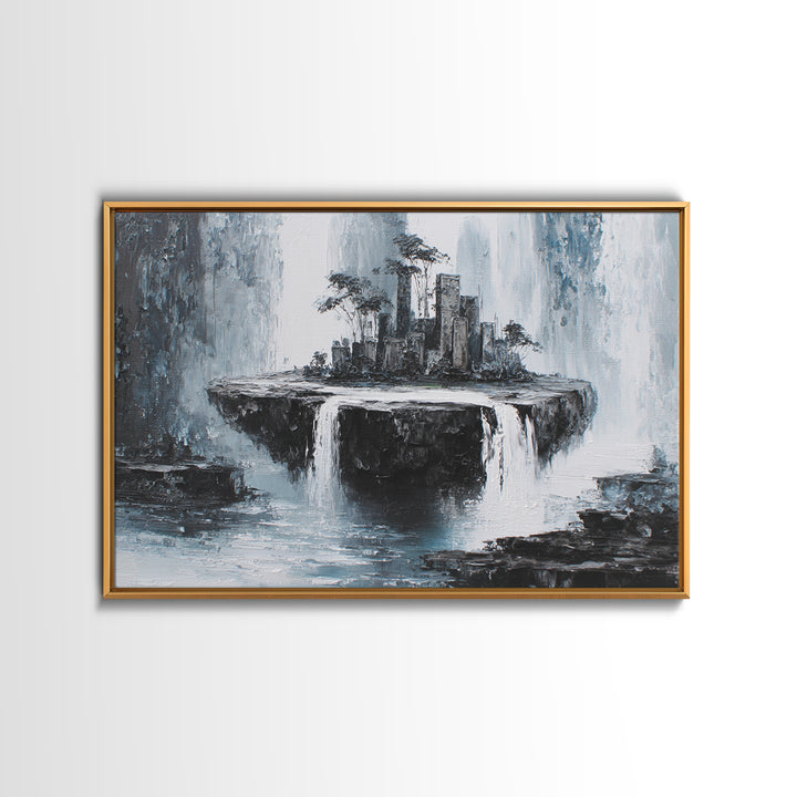 Giant Tree City Filled Framed Canvas Print, Fantasy Art, Whimsical Art, Living Room Decor, Watercolor Art, Mythic, FAN-3x2-13