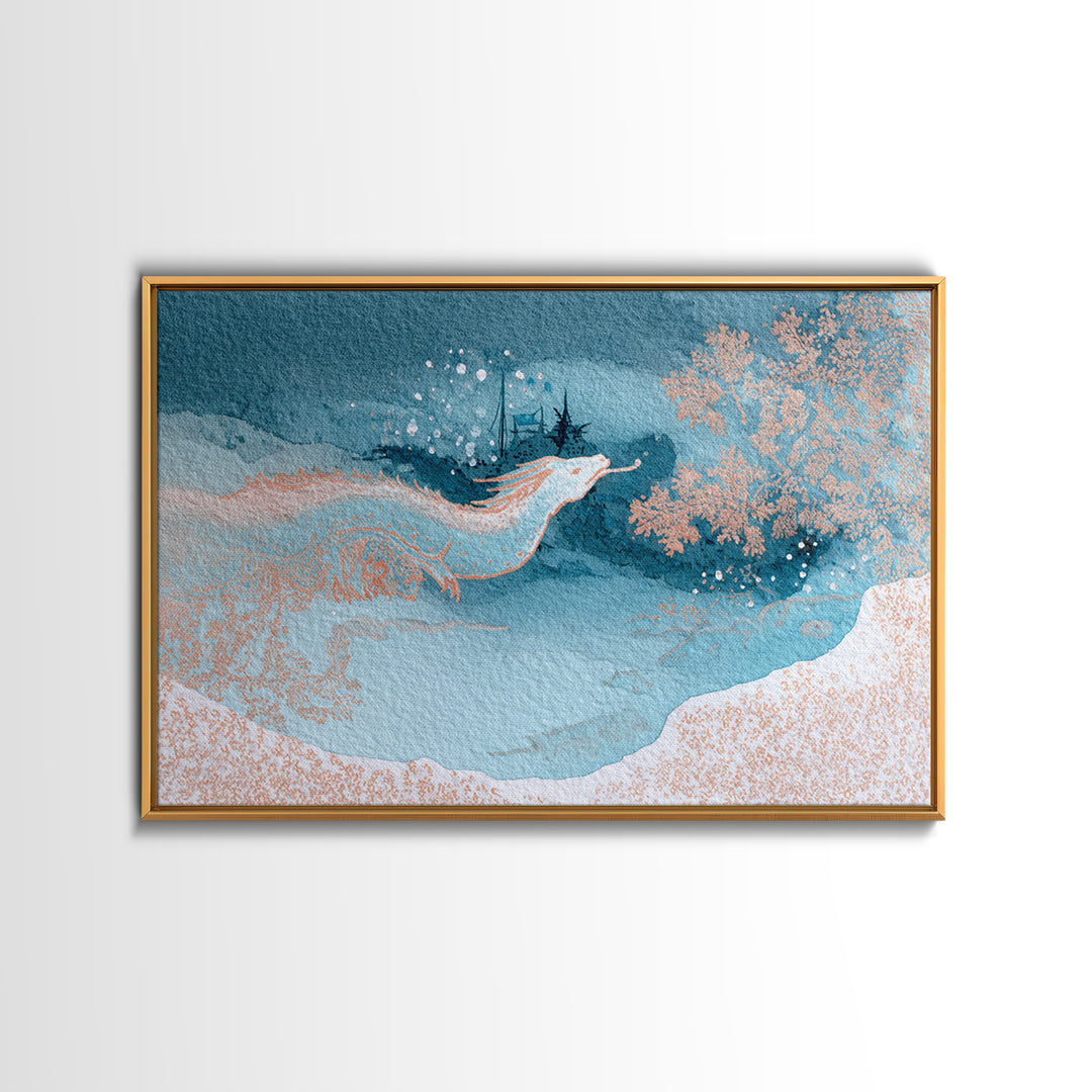 Armored Knight Facing a Glowing Portal Framed Canvas Print, Fantasy Art, Acrylic Painting, Living Room Decor, Fine Art, Mythic, FAN-3x2-35